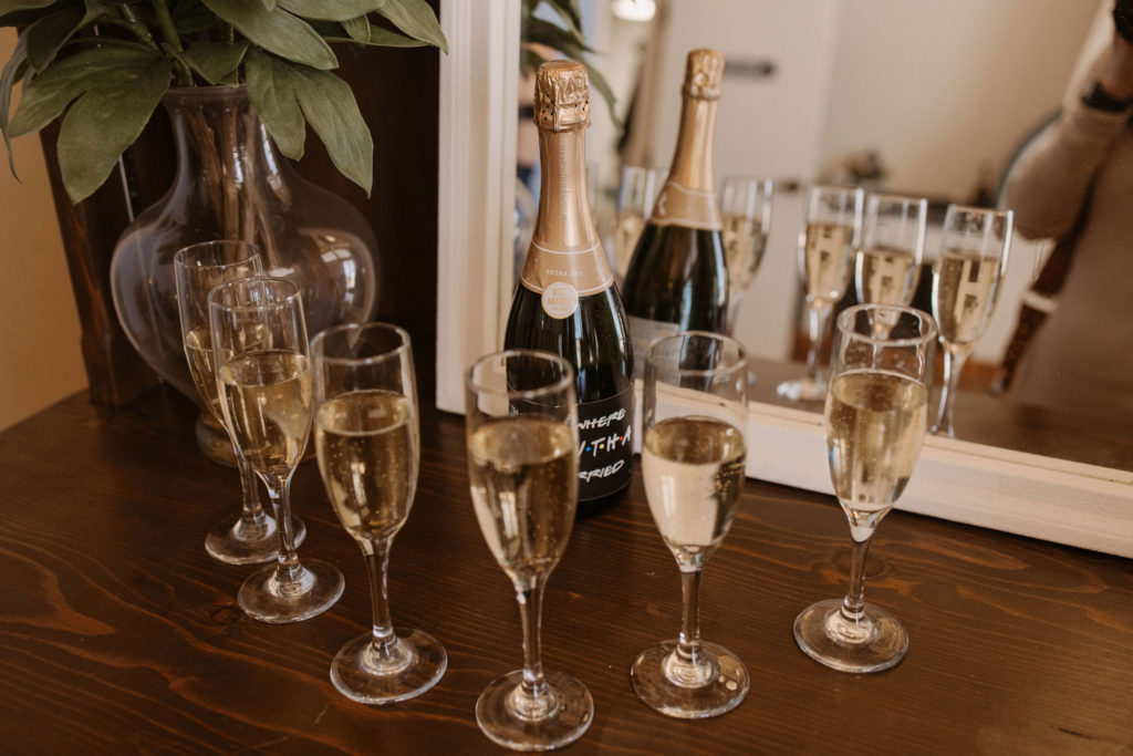 champagne and flutes on the wedding day