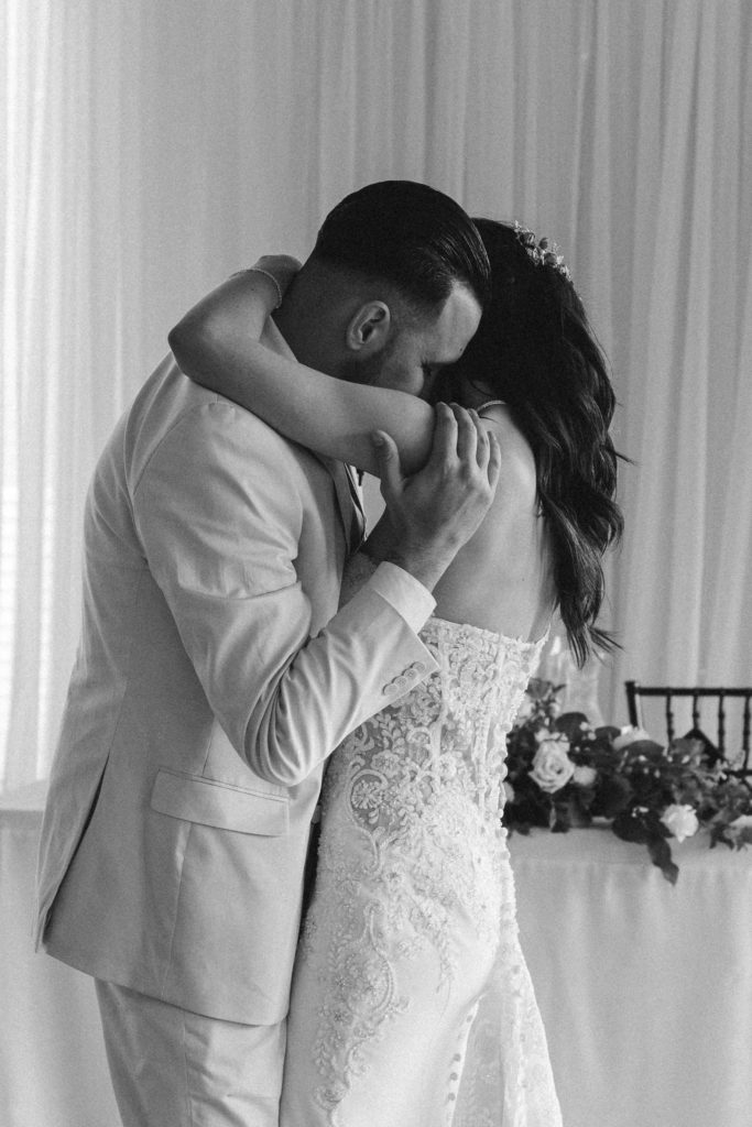 bride and groom during their first dance at Romantic Beach Wedding in Carmel, CA