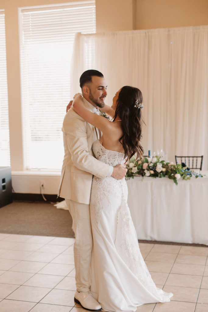 bride and groom during their first dance