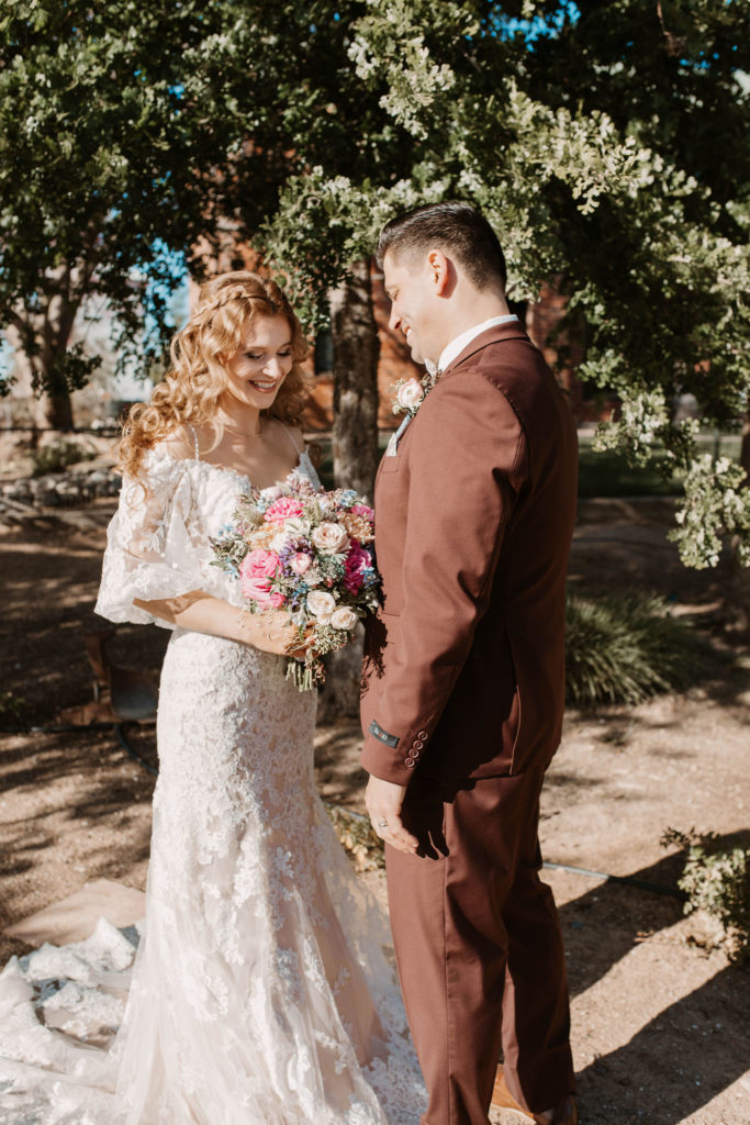 Bride and grooms first looks before Woodland California wedding