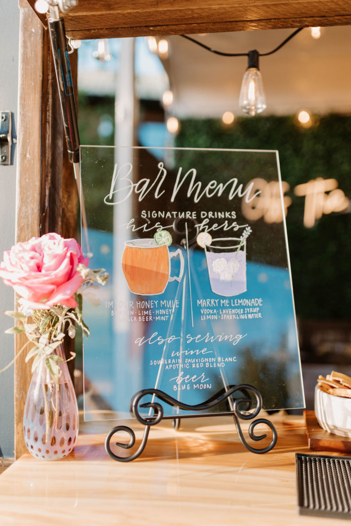 Wedding bar menu sign