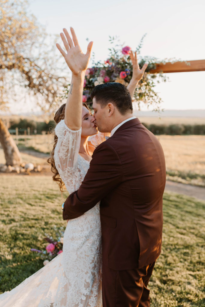 Bride and groom at the altar for Woodland California spring wedding