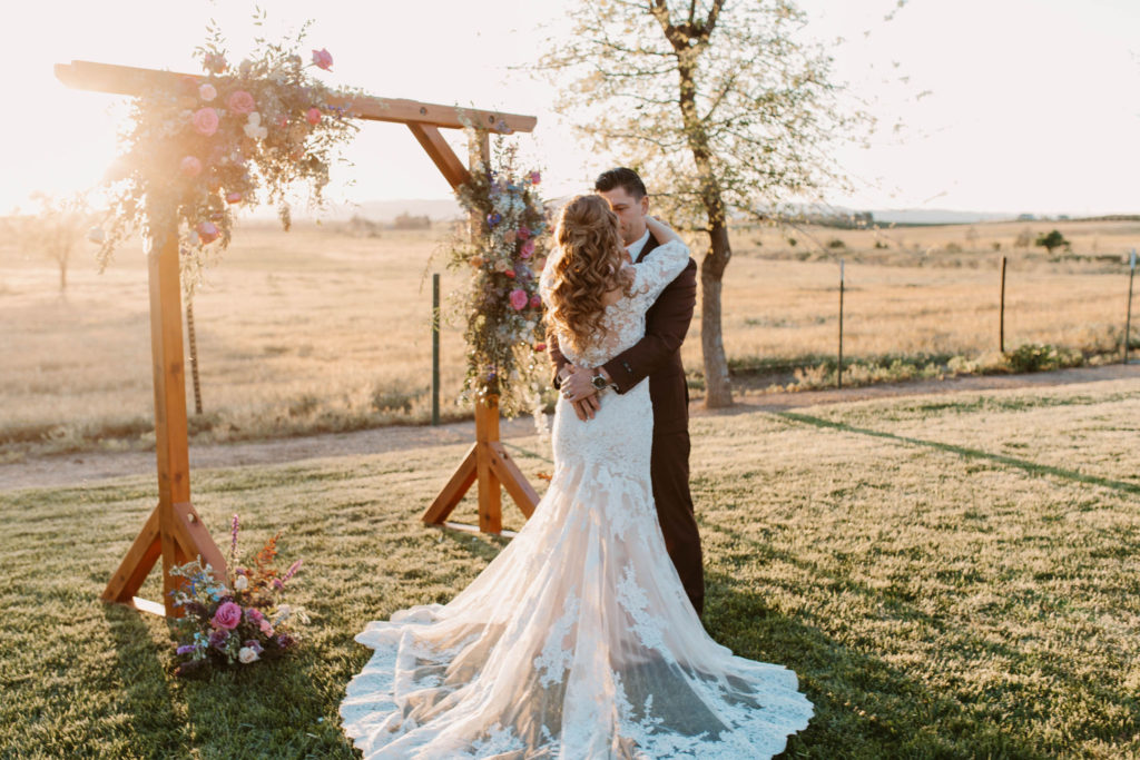 Bride and groom after wedding in Woodland California