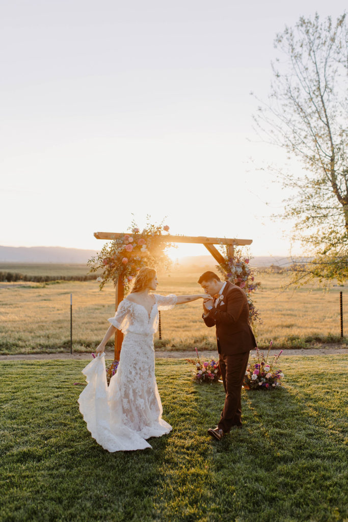 Bride and groom after woodland california wedding