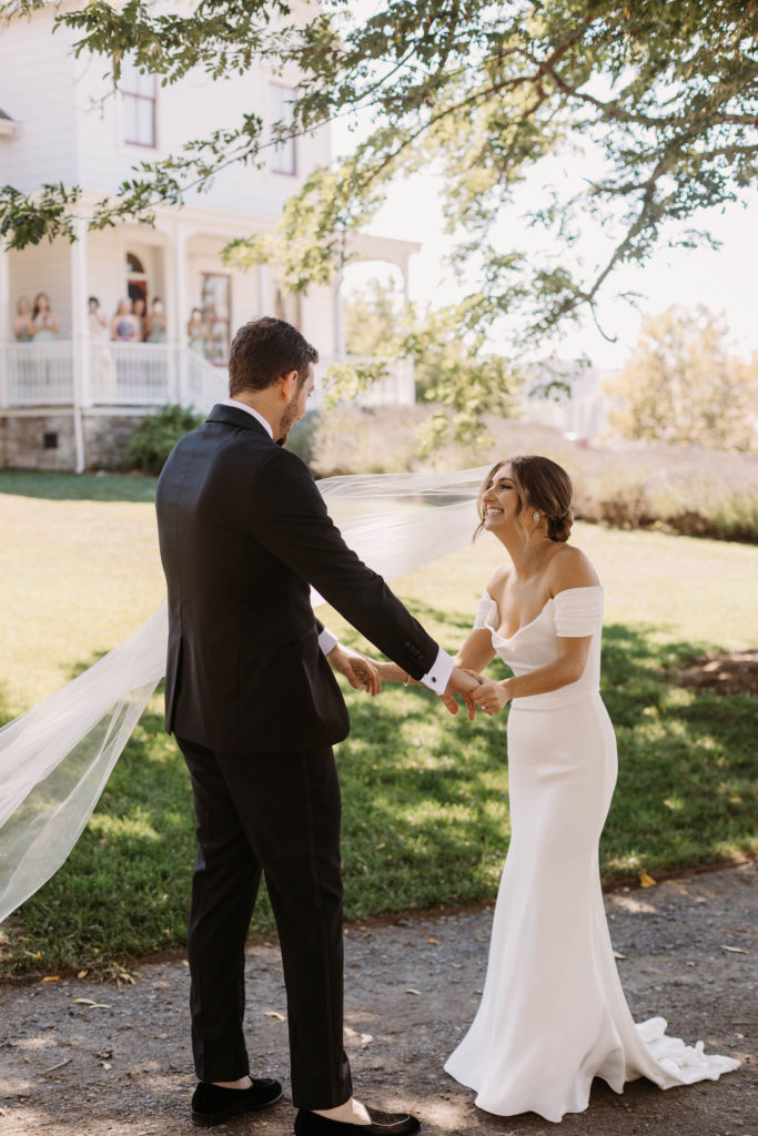 bride and grooms wedding first looks