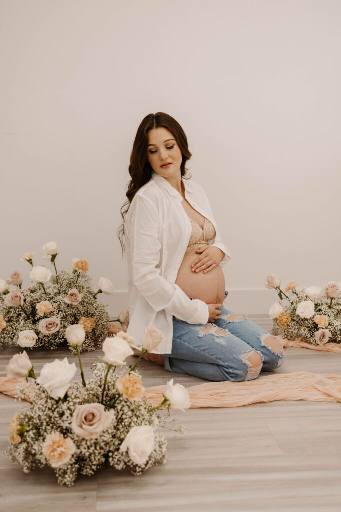 Spring studio maternity photose at Roseville Photo Studio in California