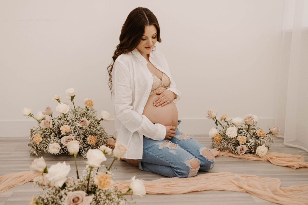 Spring studio maternity photose at Roseville Photo Studio in California