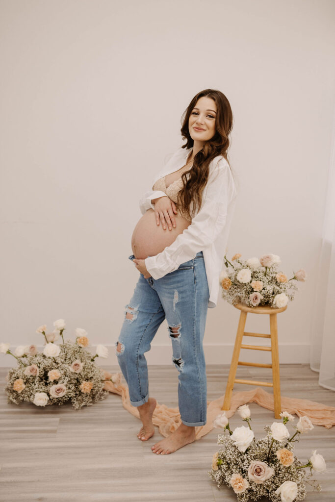 Spring studio maternity photose at Roseville Photo Studio in California