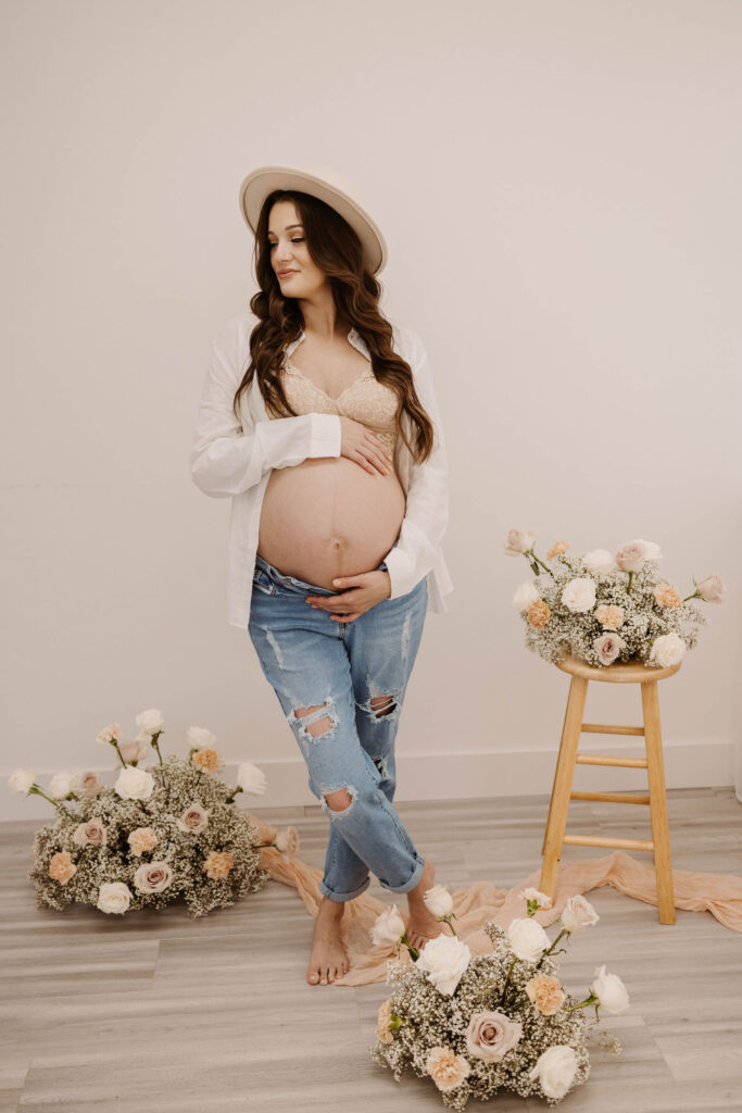 Pregnant woman posing for photoshoot