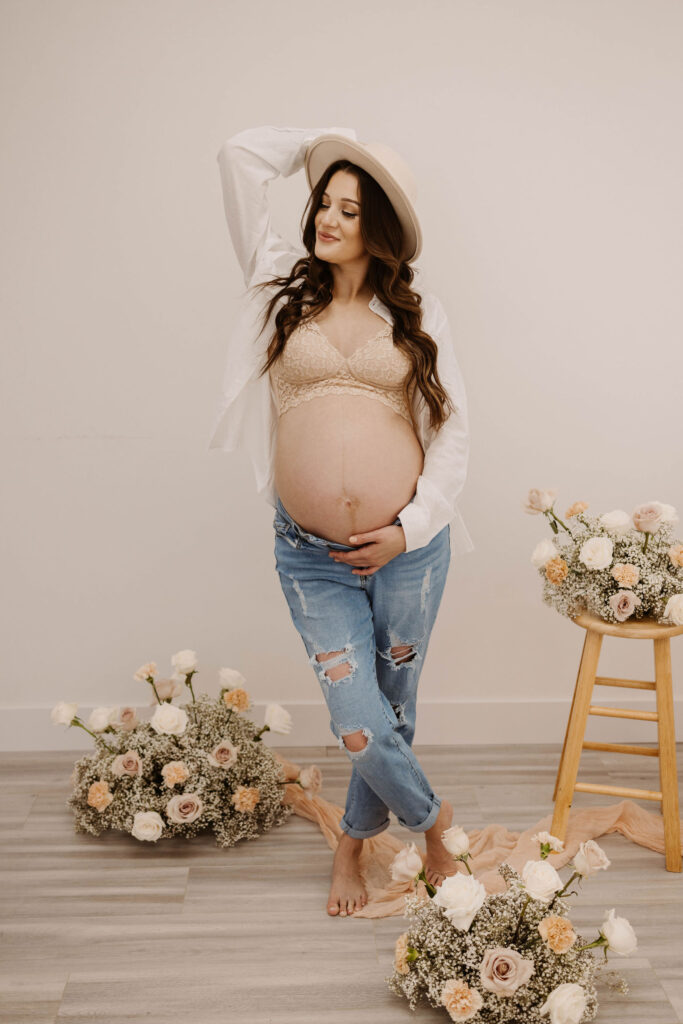 Pregnant woman posing for photoshoot