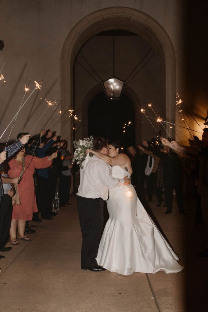 Bride and grooms sparkler wedding exit