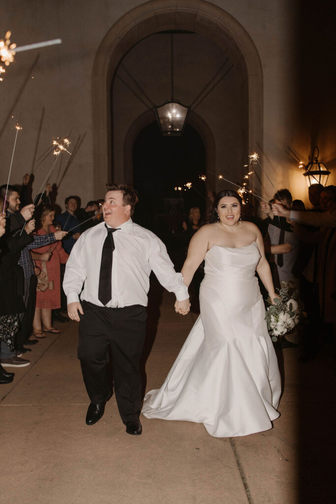 Bride and grooms sparkler wedding exit