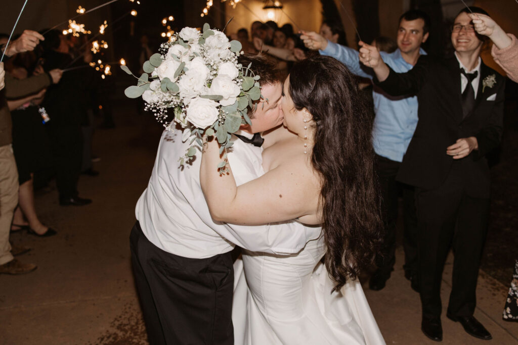 Bride and grooms sparkler wedding exit