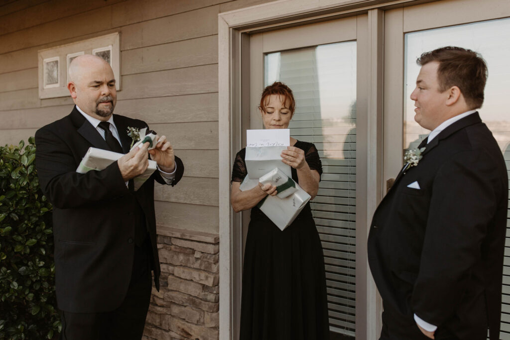 Family opening wedding gifts